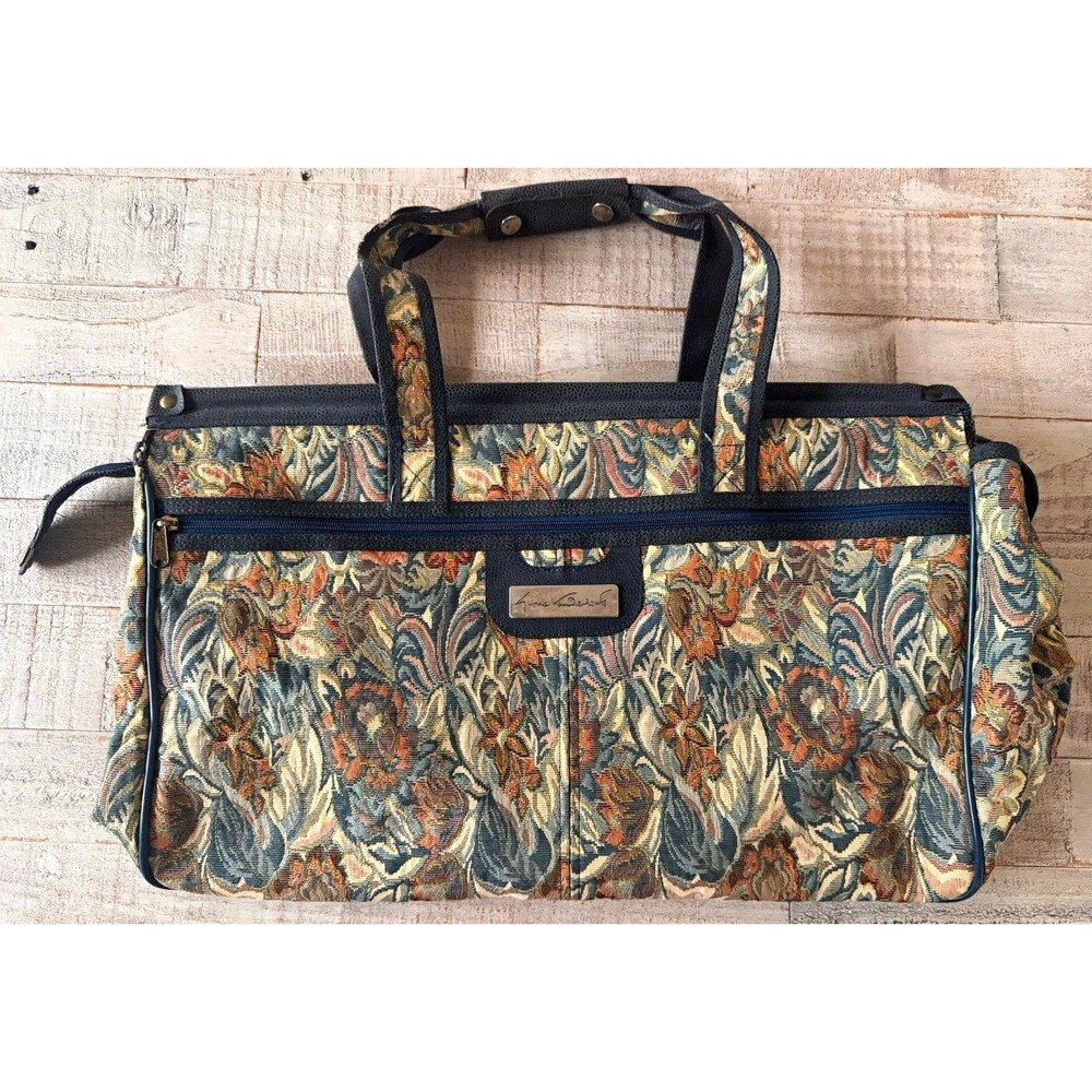 Vintage Gloria Vanderbilt Floral Tapestry Carry On Weekender Travel Bag